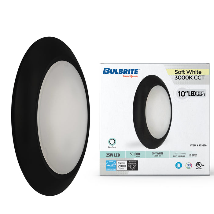 10-inch Black 25W Dimmable LED Disc Downlight, 3000K, 2000 Lumens