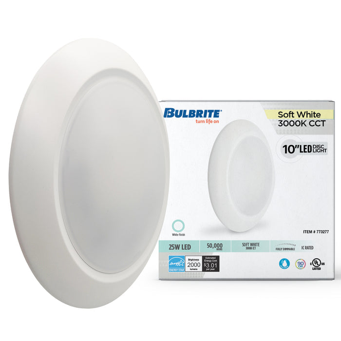 10-inch White 25W Dimmable LED Disc Downlight, 3000K, 2000 Lumens