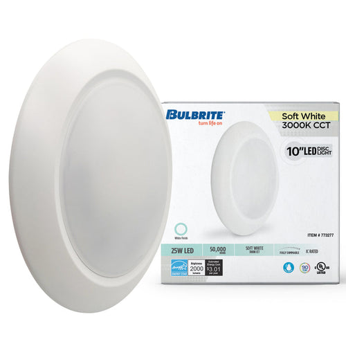 10-inch White 25W Dimmable LED Disc Downlight, 3000K, 2000 Lumens