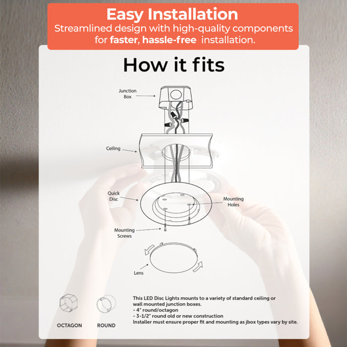 10-inch White 25W Dimmable LED Disc Downlight, 3000K, 2000 Lumens
