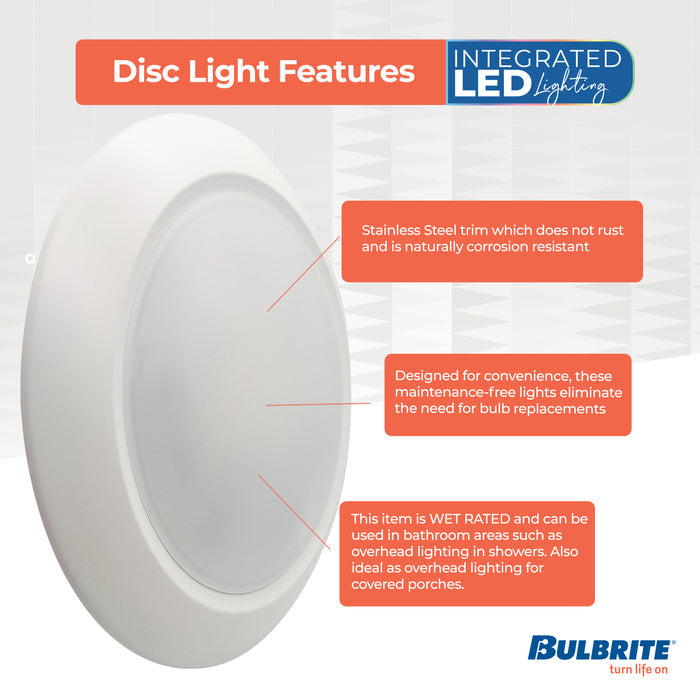 10-inch White 25W Dimmable LED Disc Downlight, 5 CCT - 27/30/35/40/50K, 2000 Lumens