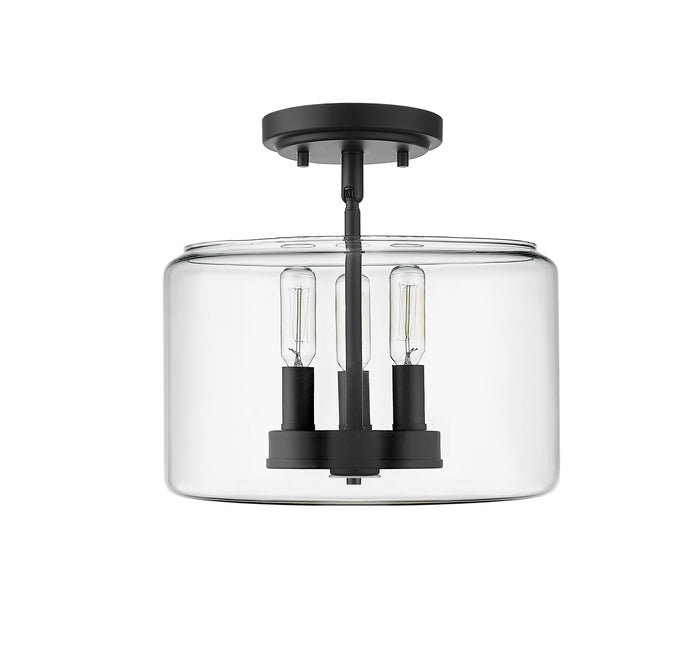 10.6'' Asheville Matte BlackClear 3 Light Semi-Flush Mount