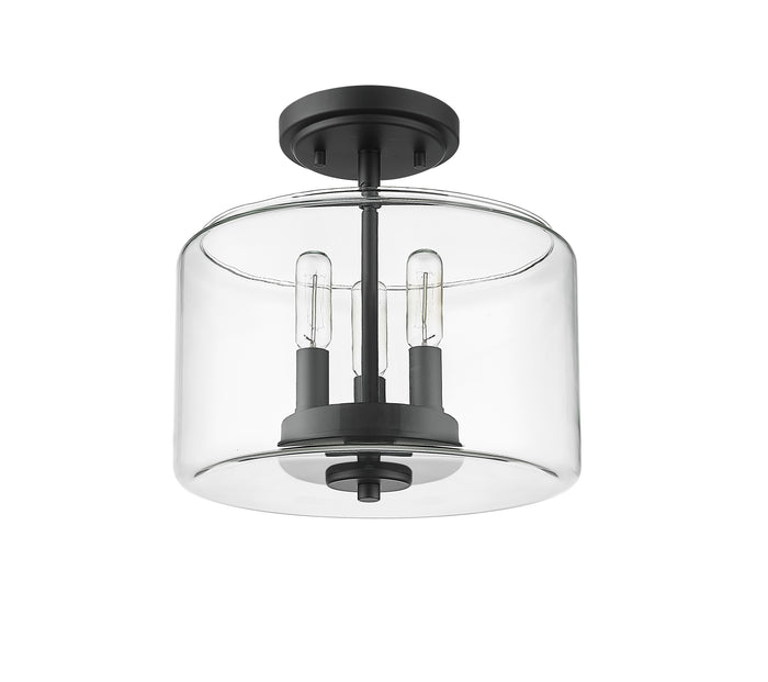 10.6'' Asheville Matte BlackClear 3 Light Semi-Flush Mount