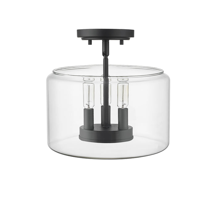 10.6'' Asheville Matte BlackClear 3 Light Semi-Flush Mount