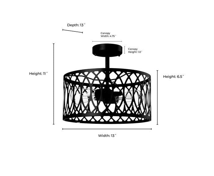 11'' Arelyn Matte Black 1 Light Semi-Flush Mount