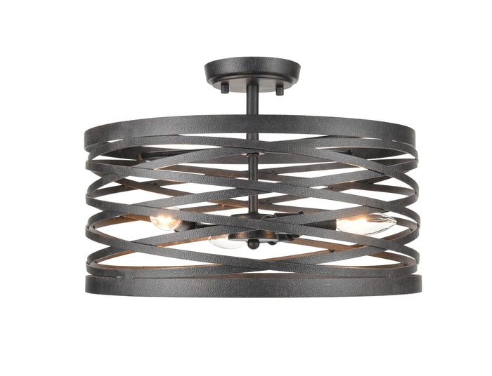 11'' None Weathered Iron 3 Light Semi-Flush Mount