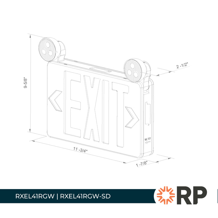 11.75-inch White Exit and Emergency Combo Light with 2W Output and Self Diagnostic Testing