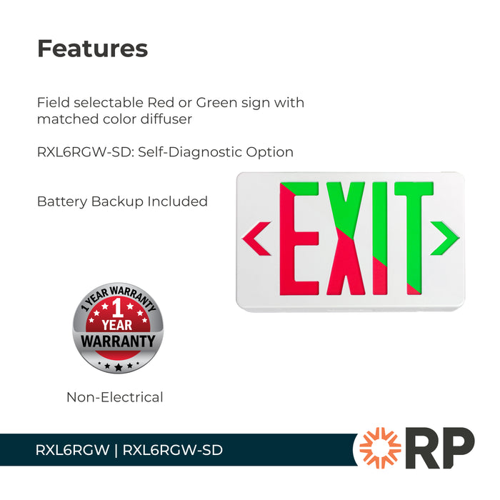 11.75-inch White Exit and Emergency Combo Light with 3W Output, 120-277V Input and Integrated LED