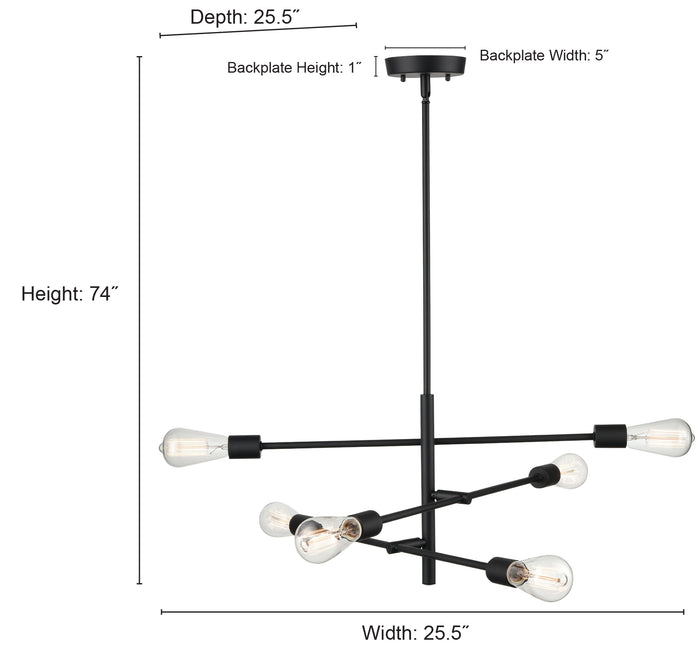 12'' Decco Matte Black 6 Light Pendant
