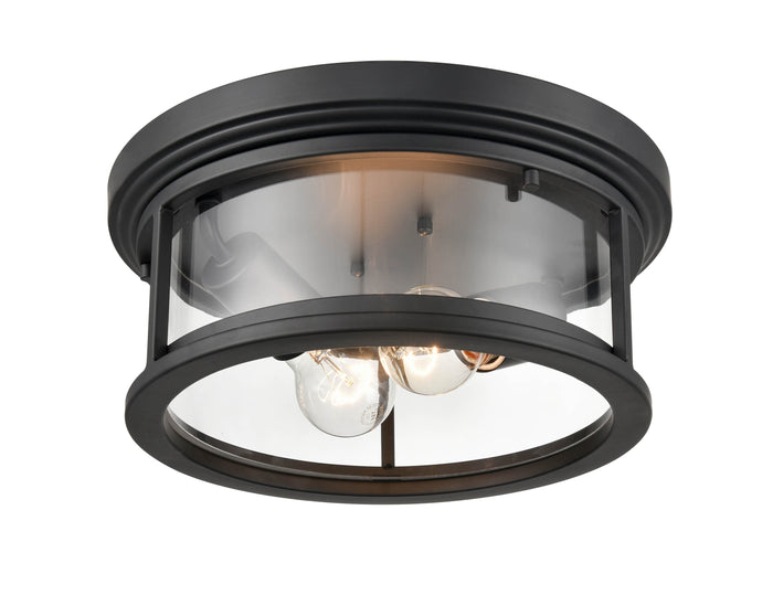 12-inch Bresley Powder Coated Black 2-Light Outdoor Flush Mount Ceiling Light with Clear Seeded Glass