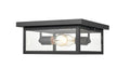 12-inch Evanton Powder Coated Black 2-Light Outdoor Flush Mount Ceiling Light with Clear Glass