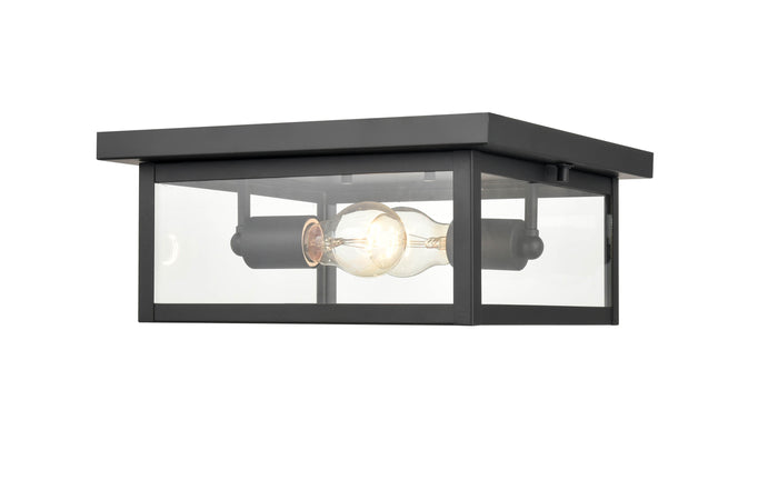12-inch Evanton Powder Coated Black 2-Light Outdoor Flush Mount Ceiling Light with Clear Glass
