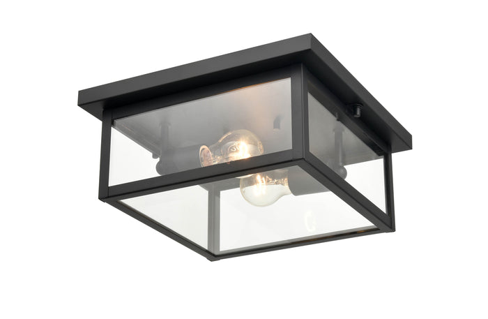 12-inch Evanton Powder Coated Black 2-Light Outdoor Flush Mount Ceiling Light with Clear Glass