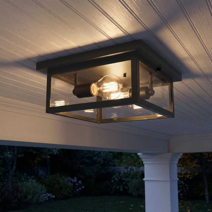 12-inch Evanton Powder Coated Black 2-Light Outdoor Flush Mount Ceiling Light with Clear Glass