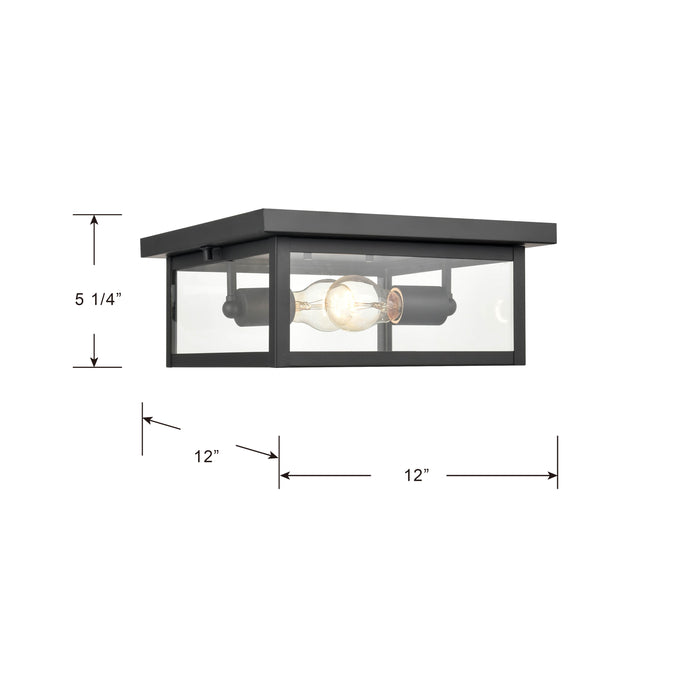 12-inch Evanton Powder Coated Black 2-Light Outdoor Flush Mount Ceiling Light with Clear Glass