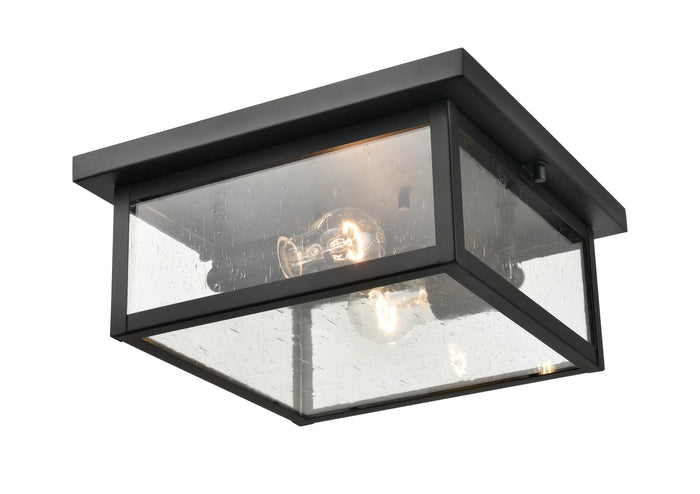 12-inch Evanton Powder Coated Black 2-Light Outdoor Flush Mount Ceiling Light