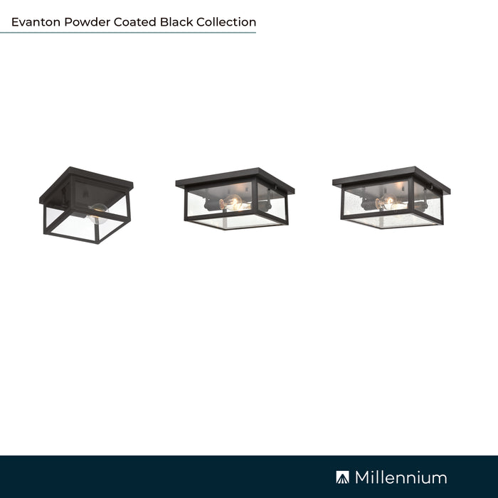 12-inch Evanton Powder Coated Black 2-Light Outdoor Flush Mount Ceiling Light