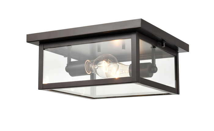 12-inch Evanton Powder Coated Bronze 2-Light Outdoor Flush Mount Ceiling Light with Clear Glass