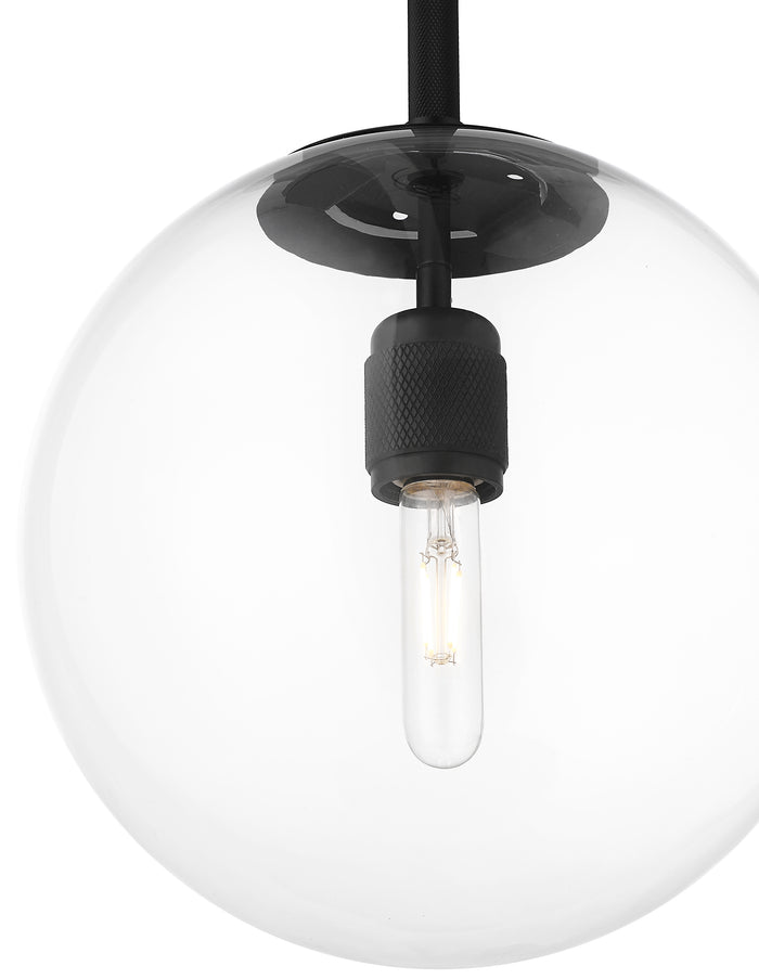 12-inch Kairo Matte Black 1-Light Clear Glass Pendant Light