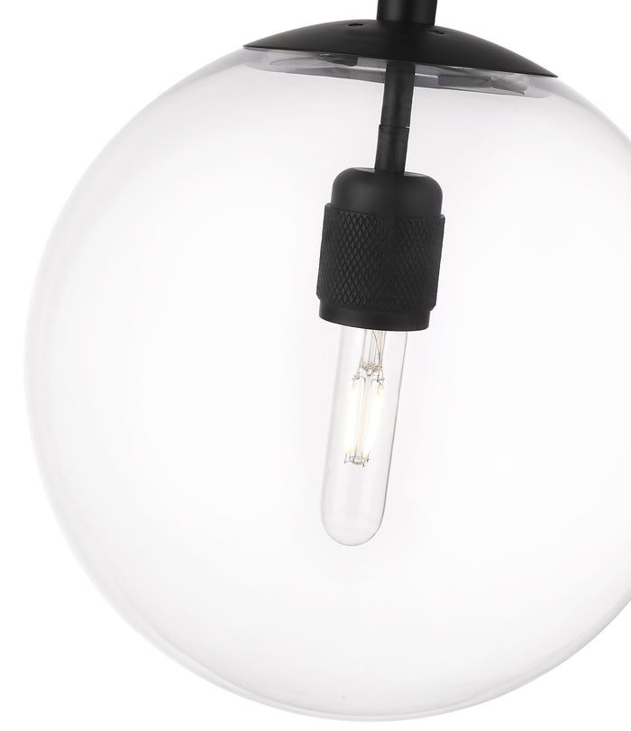 12-inch Kairo Matte Black 1-Light Clear Glass Pendant Light