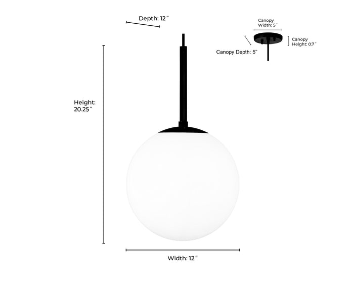 12-inch Kairo Polished Nickel 1-Light Shiny Opal Glass Pendant Light