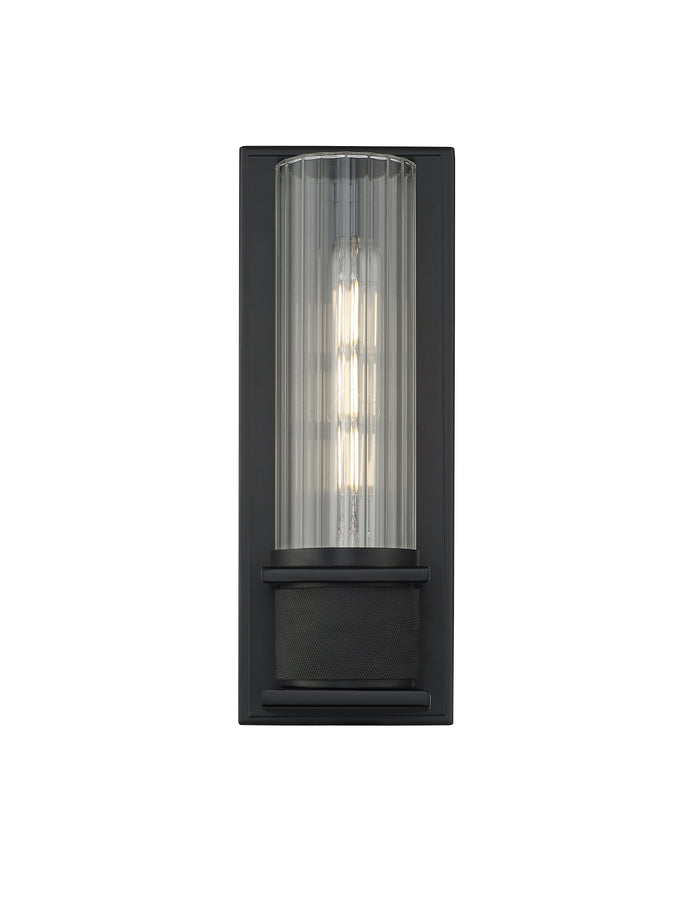 12-inch Matte Black 1-Light Clear Striped Glass Wall Sconce