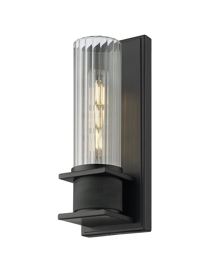 12-inch Matte Black 1-Light Clear Striped Glass Wall Sconce