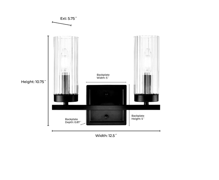 12.5'' Iversen Matte Black 2 Light Bath Vanity
