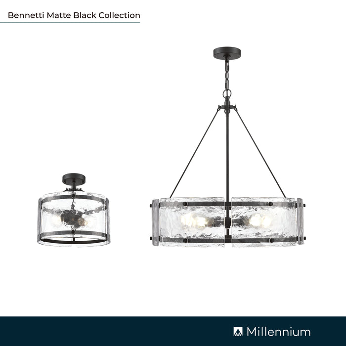 13'' Bennetti Matte BlackWater 2 Light Semi-Flush Mount