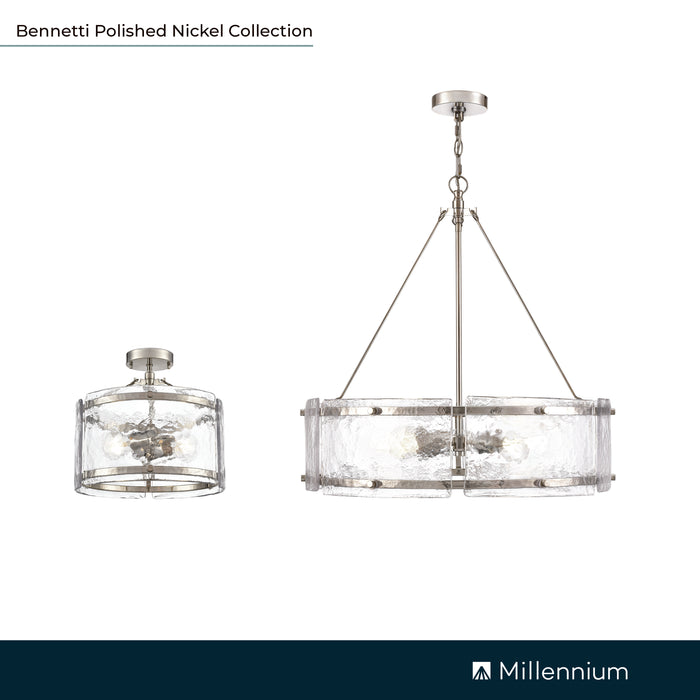 13'' Bennetti Polished NickelWater 2 Light Semi-Flush Mount