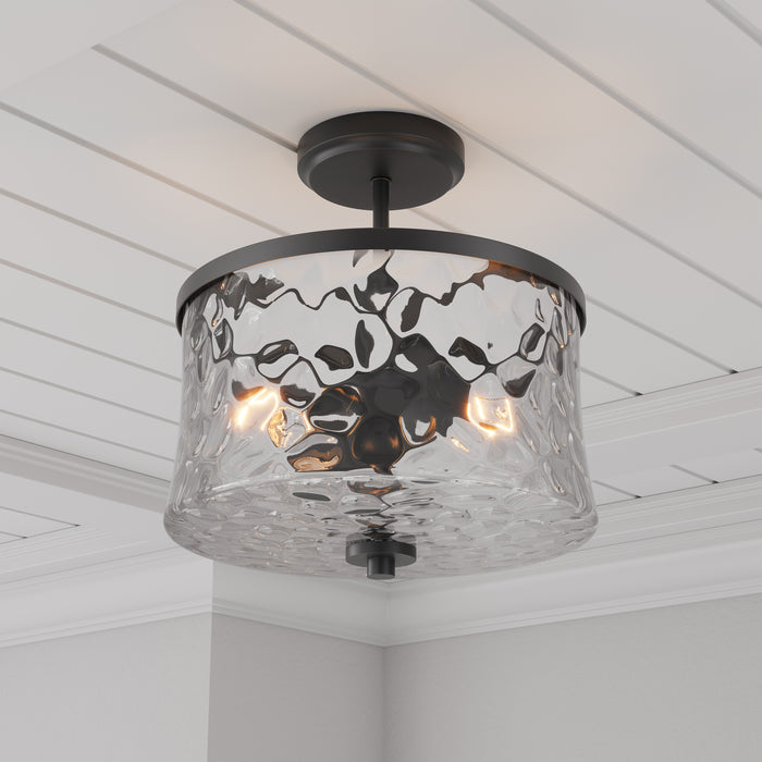 13'' Clarvyn Matte BlackClear Stone Water 2 Light Semi-Flush Mount