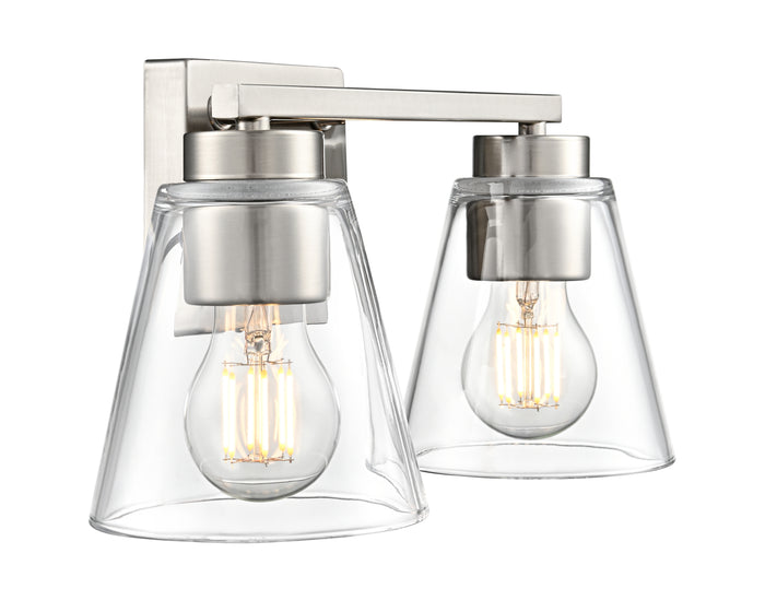 13-inch Strayhan Brushed Nickel 2-Light Clear Glass Bathroom Vanity Light