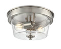 13-inch Strayhan Brushed Nickel 2-Light Clear Glass Flush Mount Ceiling Light