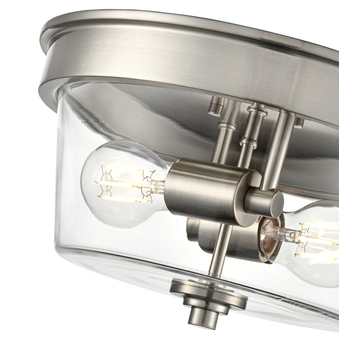 13-inch Strayhan Brushed Nickel 2-Light Clear Glass Flush Mount Ceiling Light