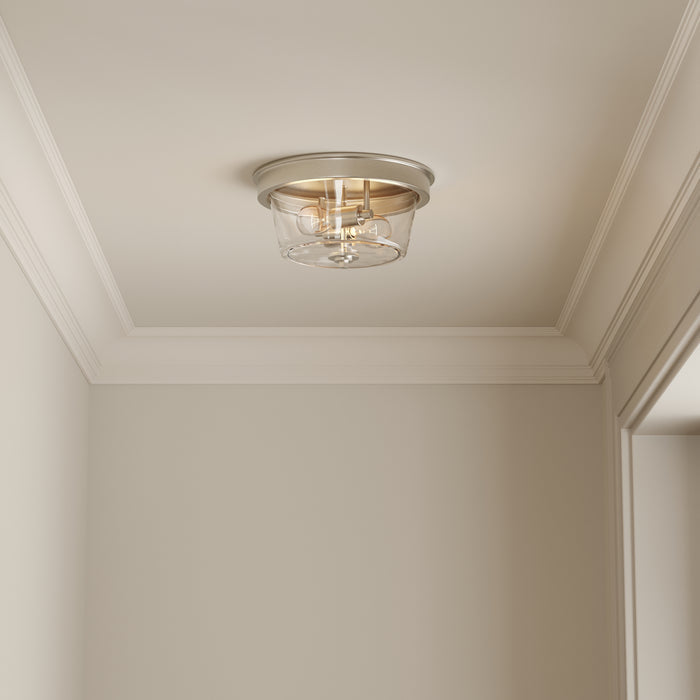 13-inch Strayhan Brushed Nickel 2-Light Clear Glass Flush Mount Ceiling Light