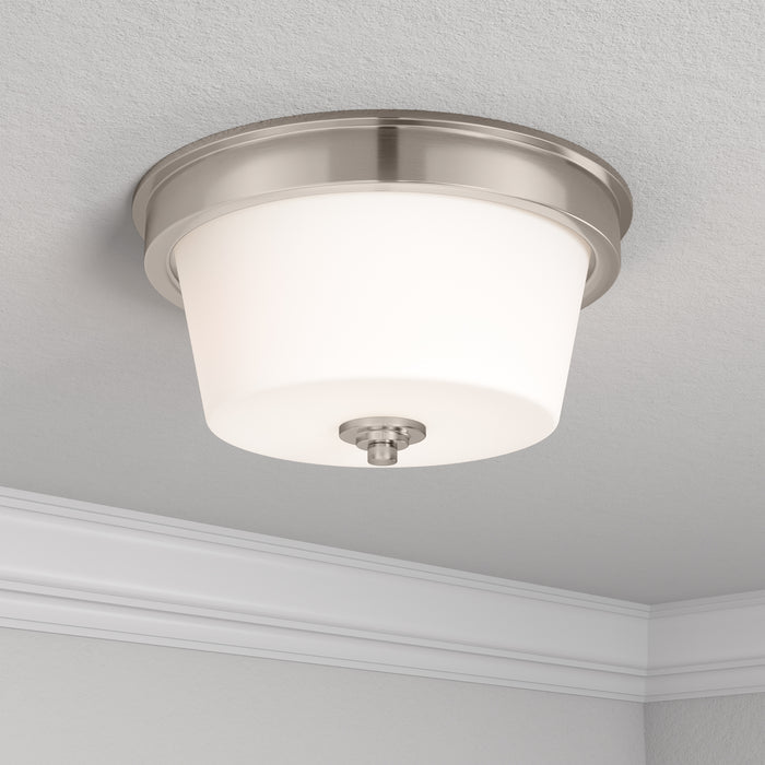 13-inch Strayhan Brushed Nickel 2-Light White Frosted Glass Flush Mount Ceiling Light
