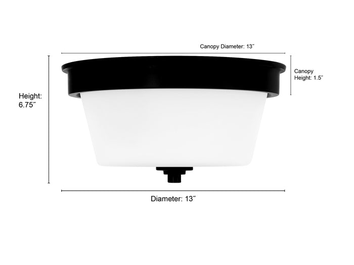 13-inch Strayhan Brushed Nickel 2-Light White Frosted Glass Flush Mount Ceiling Light