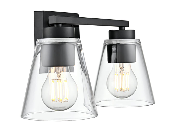 13-inch Strayhan Matte Black 2-Light Clear Glass Bathroom Vanity Light
