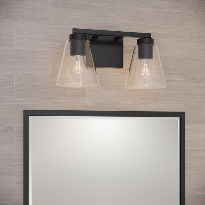 13-inch Strayhan Matte Black 2-Light Clear Glass Bathroom Vanity Light