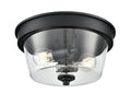 13-inch Strayhan Matte Black 2-Light Clear Glass Flush Mount Ceiling Light