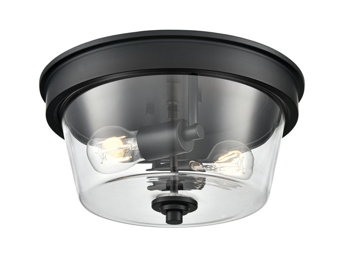13-inch Strayhan Matte Black 2-Light Clear Glass Flush Mount Ceiling Light