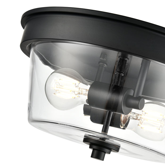 13-inch Strayhan Matte Black 2-Light Clear Glass Flush Mount Ceiling Light