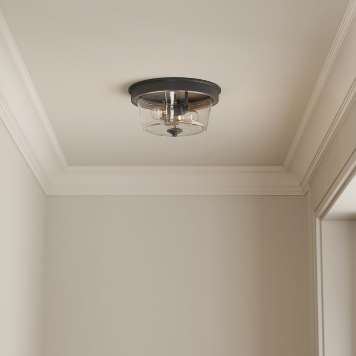 13-inch Strayhan Matte Black 2-Light Clear Glass Flush Mount Ceiling Light