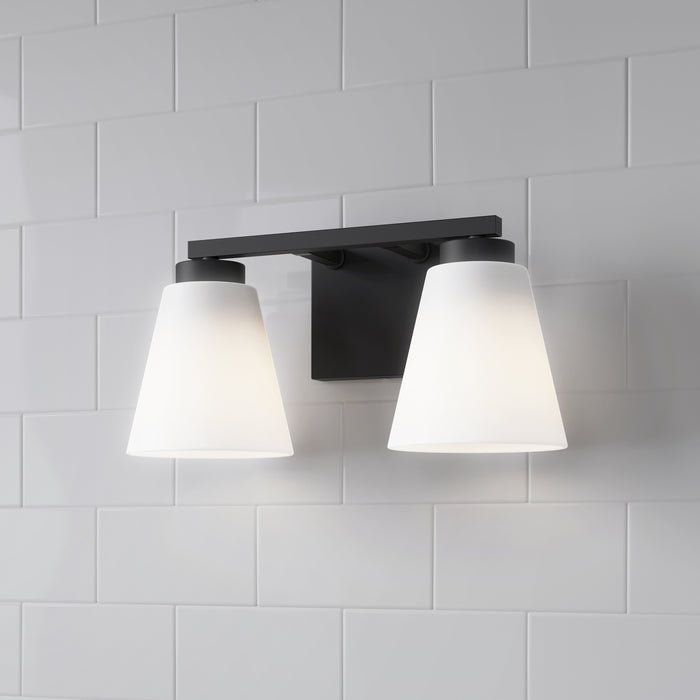 13-inch Strayhan Matte Black 2-Light White Frosted Glass Bathroom Vanity Light