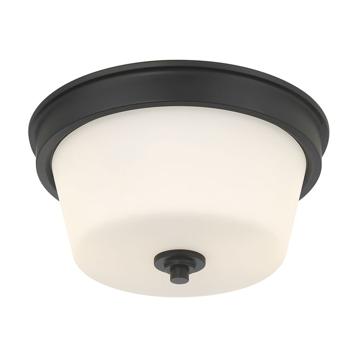 13-inch Strayhan Matte Black 2-Light White Frosted Glass Flush Mount Ceiling Light