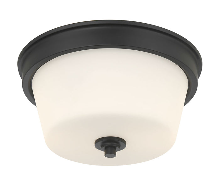 13-inch Strayhan Matte Black 2-Light White Frosted Glass Flush Mount Ceiling Light