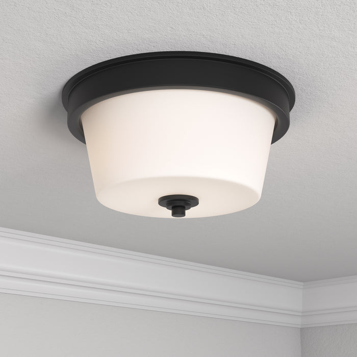 13-inch Strayhan Matte Black 2-Light White Frosted Glass Flush Mount Ceiling Light