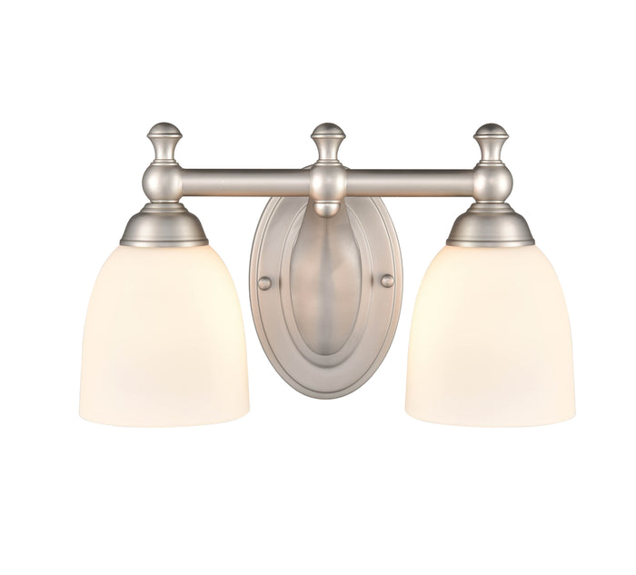 13.25-inch Satin Nickel 2-Light Etched White Glass Bathroom Vanity Light