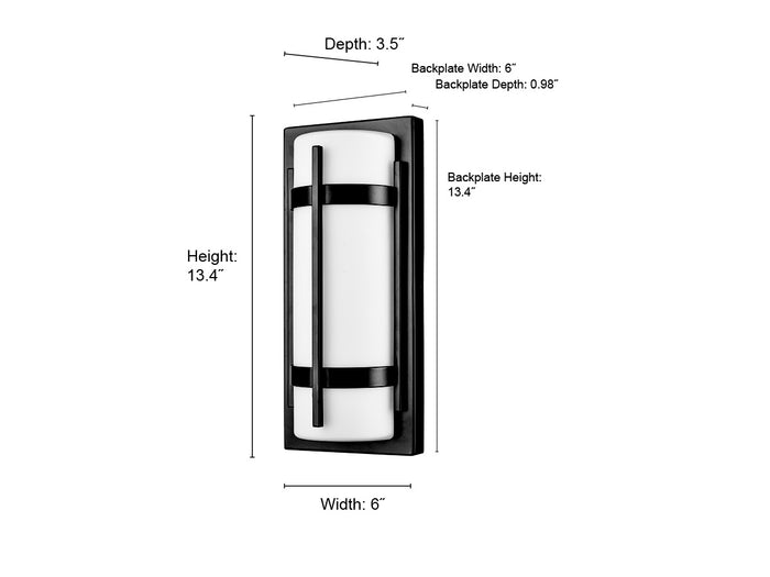 13.4-inch Powder Coated Black Outdoor Wall Sconce