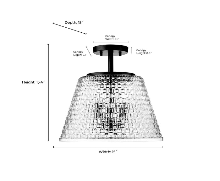 13.5'' Saben Matte Black 3 Light Semi-Flush Mount